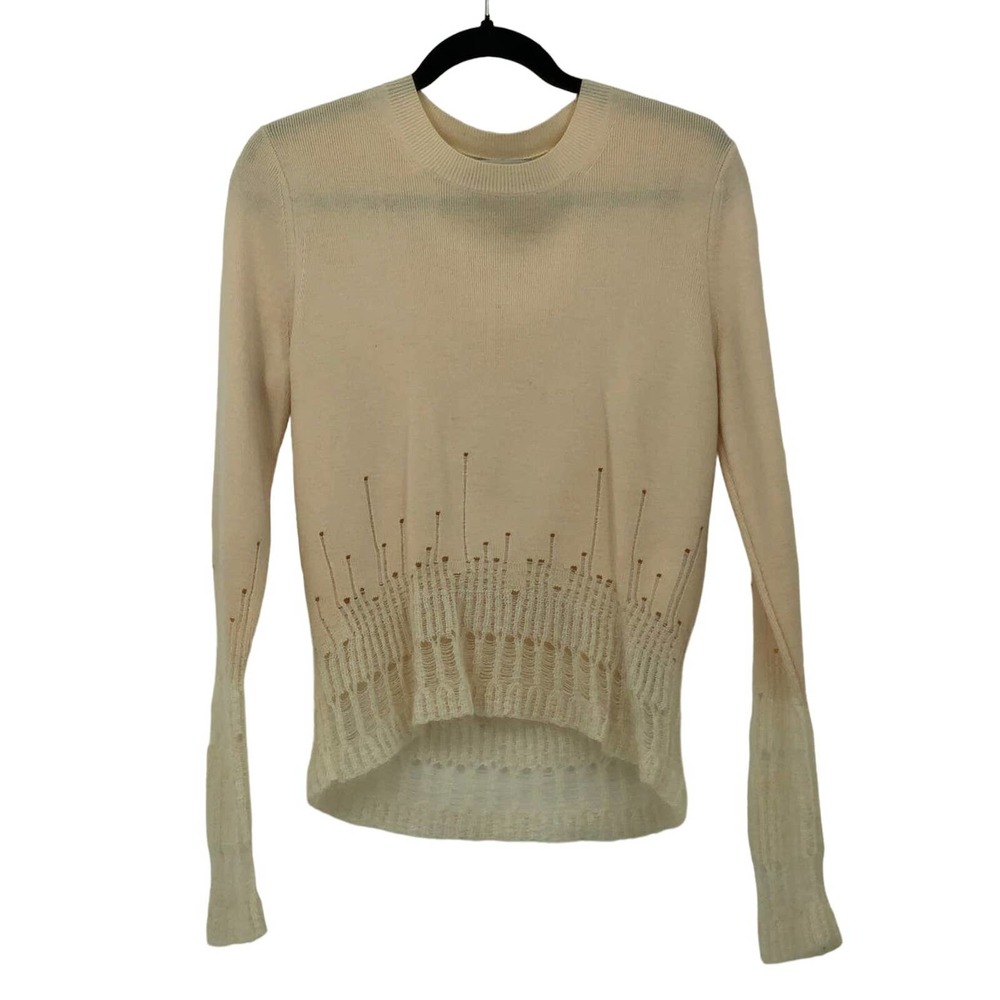 3.1 Phillip Lim Cream Dropped Needle Distressed Wool Mohair Sweater XS